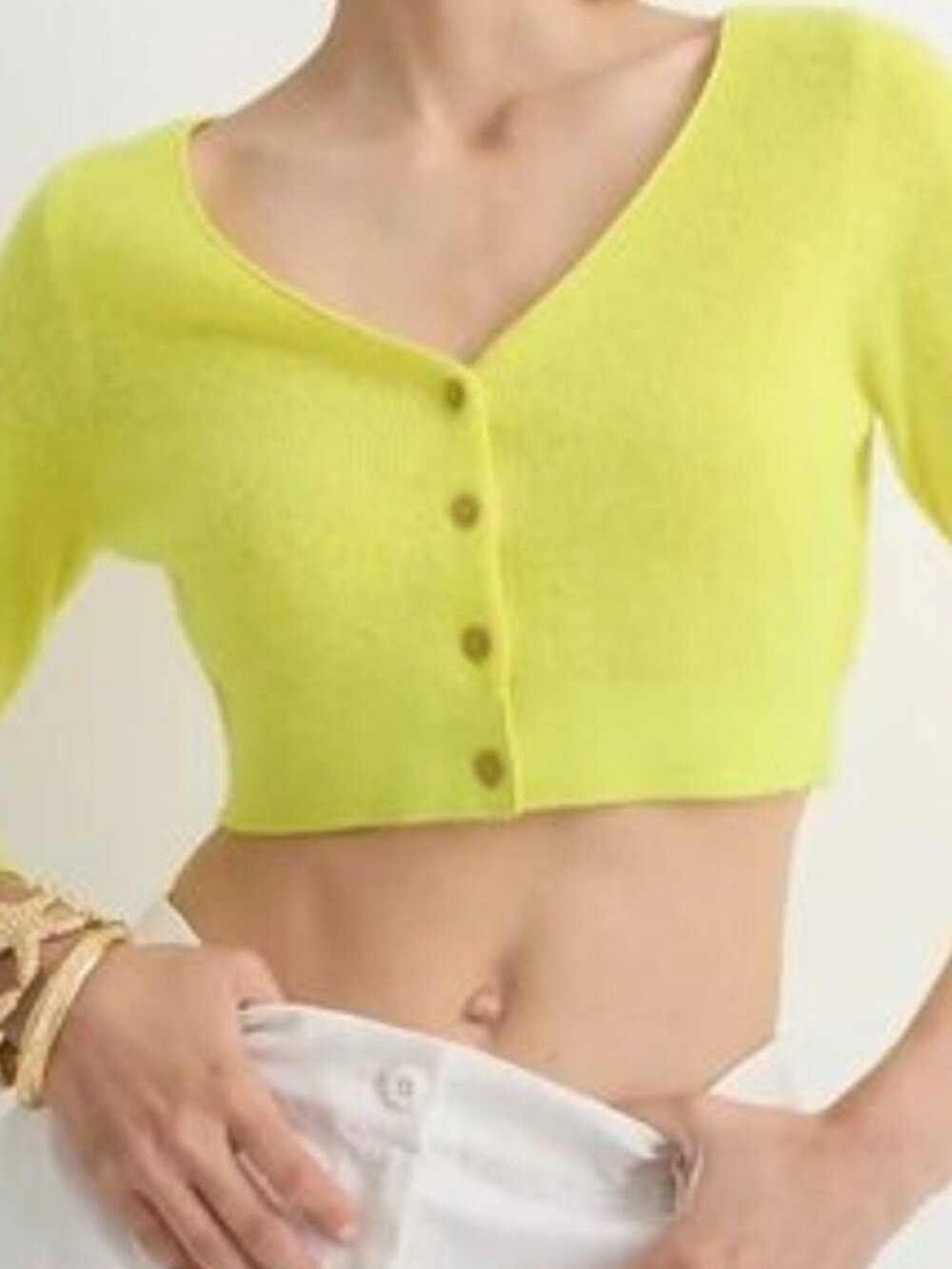J. Crew Cashmere Yellow Cropped Cardigan Size M - Picture 2 of 9